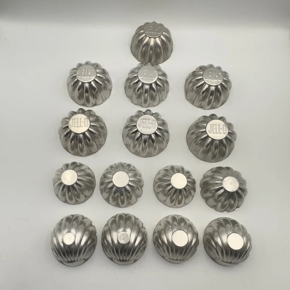 Vintage Jell-O Aluminum Gelatin Molds Mixed Set of 15 Fluted Scalloped Silver
